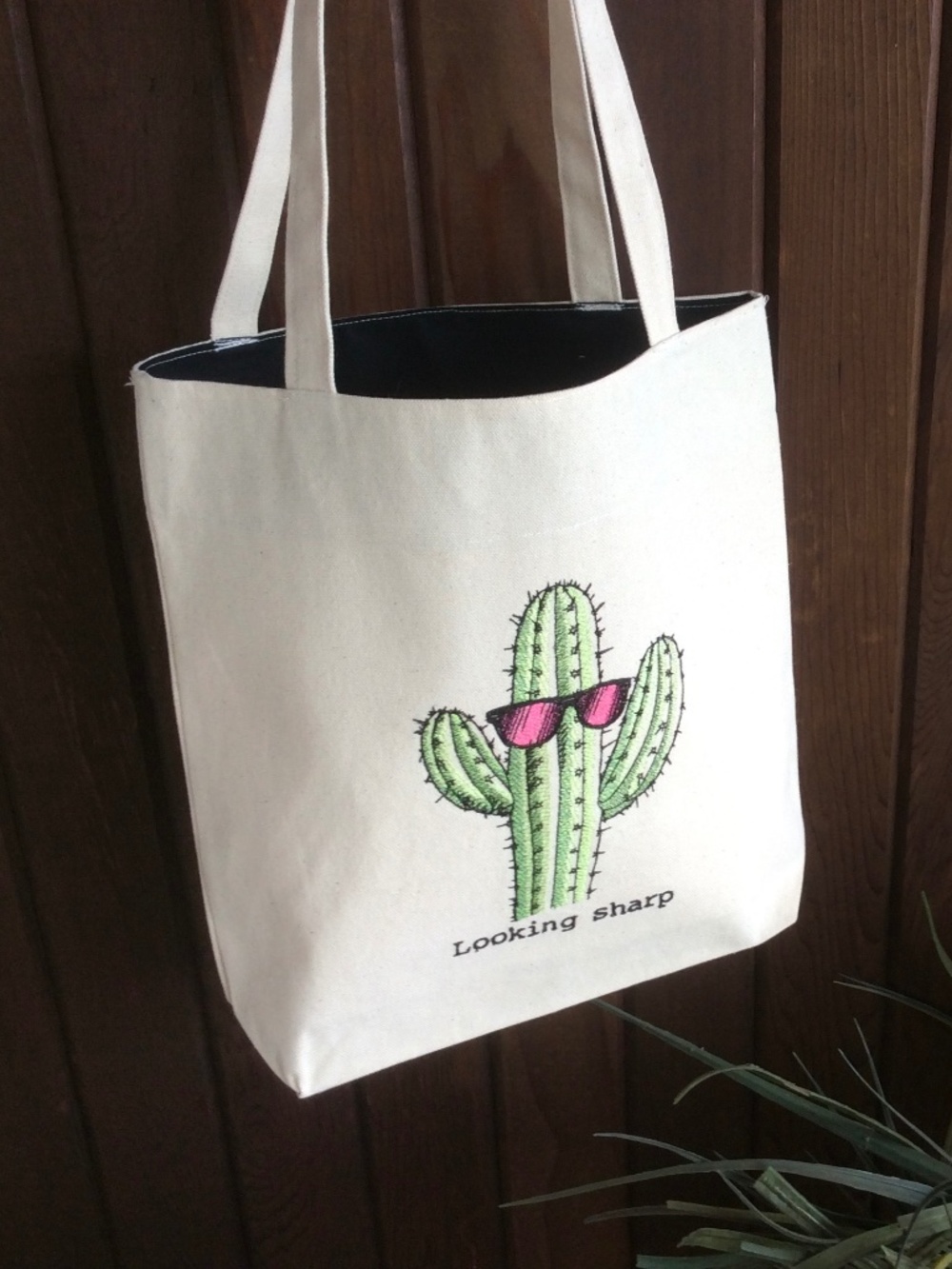 Tote Bag Funny Cactus Embroidery, Made in Canada